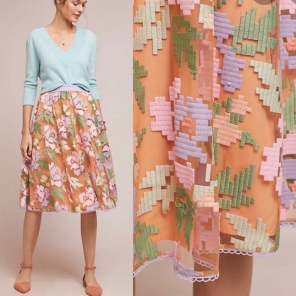 Maeve Pixilated Tulle midi skirt stretch embroider